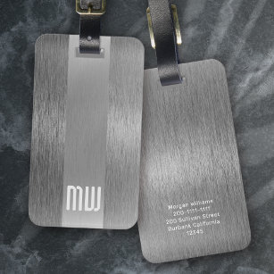 Coole graue Imitat Metallstreifen fett Monogramm Gepäckanhänger
