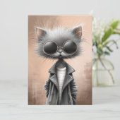 Coole graue Katze Geburtstagsfeier Einladung (Stehend Vorderseite)