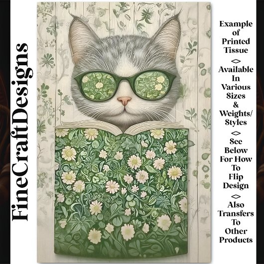 Coole graue Katze im Speccet & Floral Book BT3 Dec Seidenpapier
