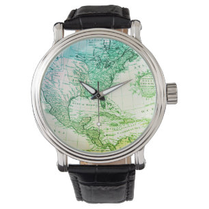 Coole Green Vintag Map Nordamerikas Armbanduhr