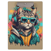 Coole Groovy Cat mit Kopfhörern Musik hören