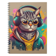 Coole Groovy Cat mit Kopfhörern Musik hören