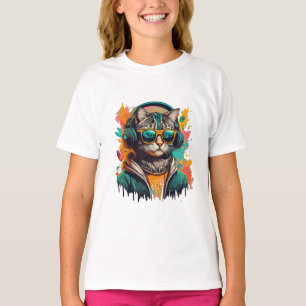 Coole Groovy Cat mit Kopfhörern Musik hören T-Shirt