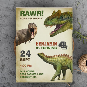 Coole große Dinosaurier-Kinder-Geburtstagsfeier Einladungspostkarte