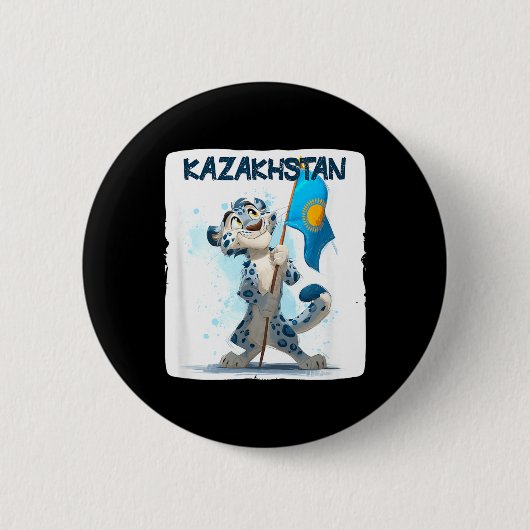 Coole große Wildkatze mit Kasachstan-Flaggen-Kostü Button (Vorderseite)