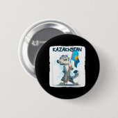 Coole große Wildkatze mit Kasachstan-Flaggen-Kostü Button (Vorne & Hinten)
