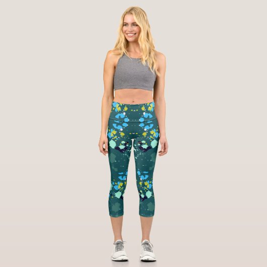 Coole grüne Farbgebung Farbiges Muster des Spritze Capri Leggings (Vorderseite)