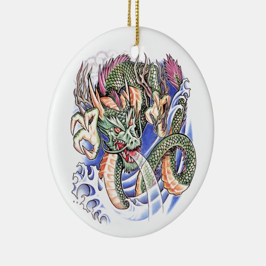 Coole grüne orientalische Drachetätowierung Keramikornament (Rechts)