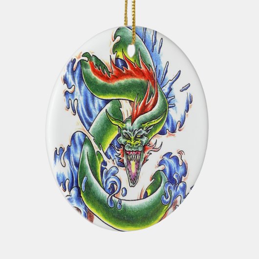 Coole grüne Wasser-Drachetätowierungsartverzierung Keramik Ornament (Rechts)
