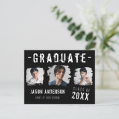 Coole Grunge Black 3 Foto Graduate Ankündigung Postkarte (Stehend Vorderseite)
