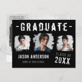 Coole Grunge Black 3 Foto Graduate Ankündigung Postkarte (Vorne/Hinten)