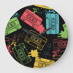 coole Grunge-Kassetten im Stil der 90er Jahre Große Wanduhr