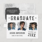 Coole Grunge White 3 Foto Graduate Ankündigung Postkarte (Vorne/Hinten)