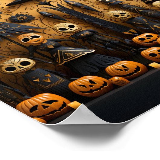 Coole Halloween-Pattern-Kürbis und Schädel Poster (Ecke)