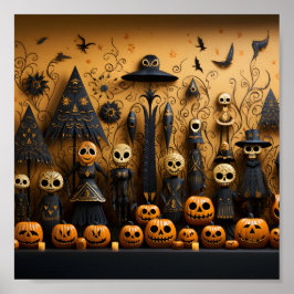 Coole Halloween-Pattern-Kürbis und Schädel Poster