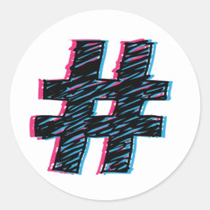 Coole Hand gezeichnetes Effekt 3D Hashtag Symbol Runder Aufkleber
