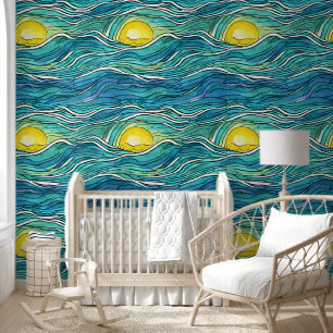 Coole handgezeichnete Kunstwerke Blaue Ozeane Somm Tapete