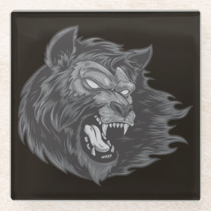 Coole Handgezeichnete Ware Wolf Kopf Illustration Glasuntersetzer