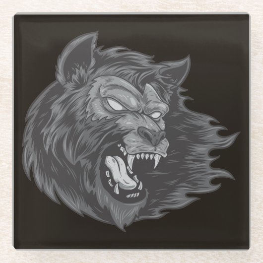 Coole Handgezeichnete Ware Wolf Kopf Illustration Glasuntersetzer (Vorderseite)