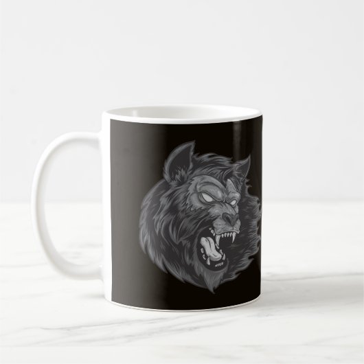 Coole Handgezeichnete Ware Wolf Kopf Illustration Kaffeetasse (Links)