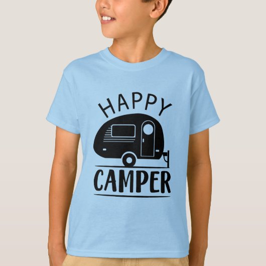 coole Happy Camping Wortart Jungs T-Shirt (Vorderseite)