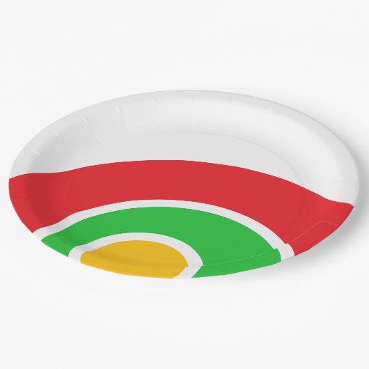 Coole, hellgrüne, gelbgelbe, abgerundete Streifen Pappteller (Schrägansicht)