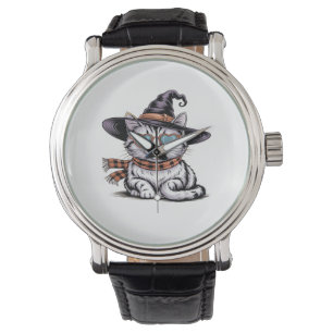 Coole Hexenkatze - Niedliches Halloween Kitty mit  Armbanduhr