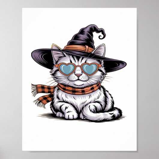 Coole Hexenkatze - Niedliches Halloween Kitty mit Poster (Vorne)