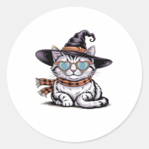 Coole Hexenkatze � Niedliches Halloween Kitty mit Runder Aufkleber