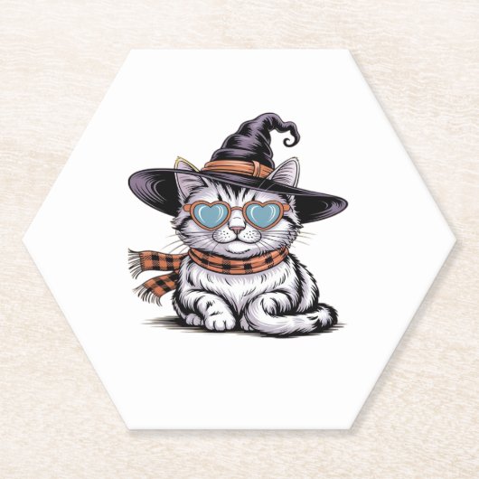 Coole Hexenkatze � Niedliches Halloween Kitty mit  Untersetzer (Vorderseite)