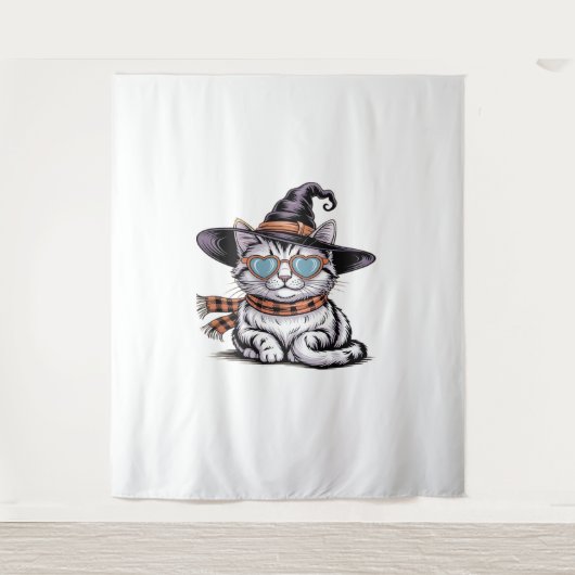 Coole Hexenkatze - Niedliches Halloween Kitty mit  Wandteppich (Vorderseite)