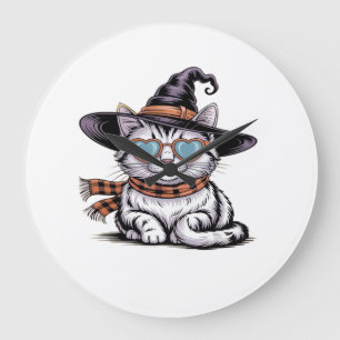 Coole Hexenkatze Süße Halloween-Katze mit Herzbri Große Wanduhr