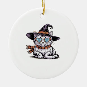 Coole Hexenkatze Süße Halloween-Katze mit Herzbri Keramik Ornament