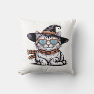 Coole Hexenkatze Süße Halloween-Katze mit Herzbri Kissen