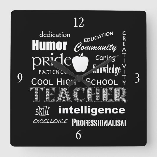 Coole Highschool Lehrer-Attribute+Apple Quadratische Wanduhr (Vorderseite)