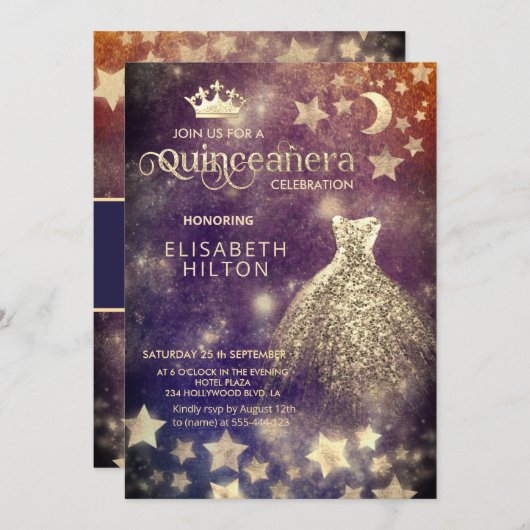 Coole Himmelskleidsterne Einladung (Vorne/Hinten)