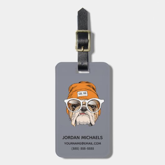 Coole Hipster-Bulldogge | addieren Ihren Namen Gepäckanhänger (Vorderseite vertikal)