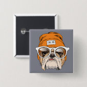 Coole Hipster-Bulldogge Button (Vorne & Hinten)