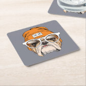 Coole Hipster-Bulldogge Rechteckiger Pappuntersetzer (angewinkelt)