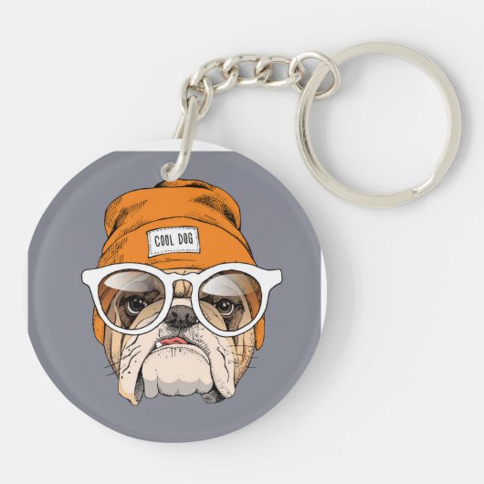 Coole Hipster-Bulldogge Schlüsselanhänger (Rückseite)