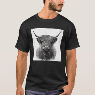 Coole Hochlandkuh-Illustration Schwarzes Horn Frau T-Shirt