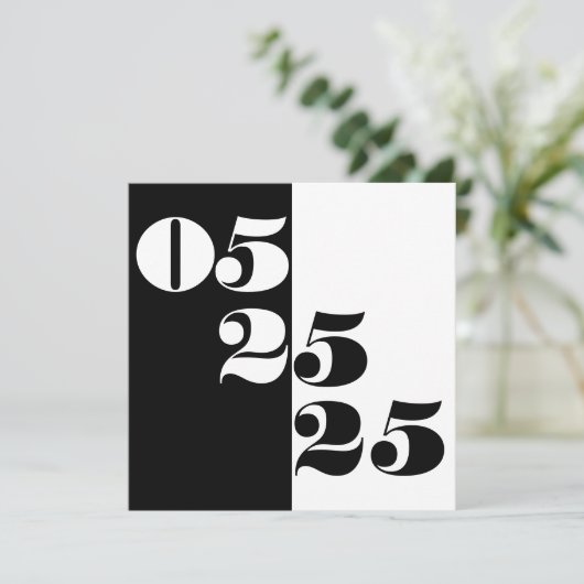 Coole Hochzeitdatum Typografie Block Schwarz-Weiß Save The Date (Stehend Vorderseite)