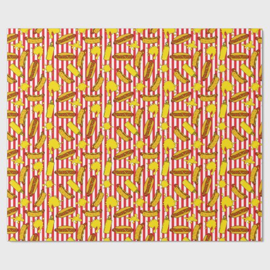 Coole Hot Dogs Mustard Splashes Rote Streifen Geschenkpapier (Flach)