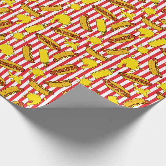 Coole Hot Dogs Mustard Splashes Rote Streifen Geschenkpapier (Ecke)