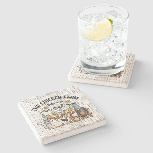 coole Hühner Frische Eier Steinuntersetzer (Seitenansicht)