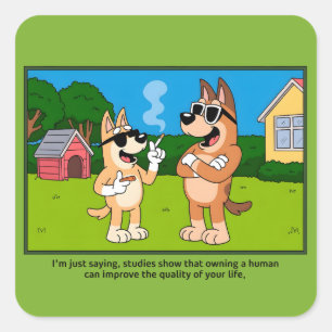 Coole Hunde besitzen menschliche lustige Cartoon-Z Quadratischer Aufkleber