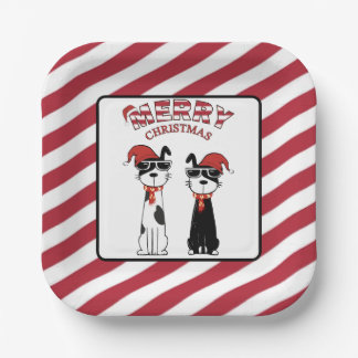 Coole Hunde gestreifte Frohe Weihnachten Pappteller