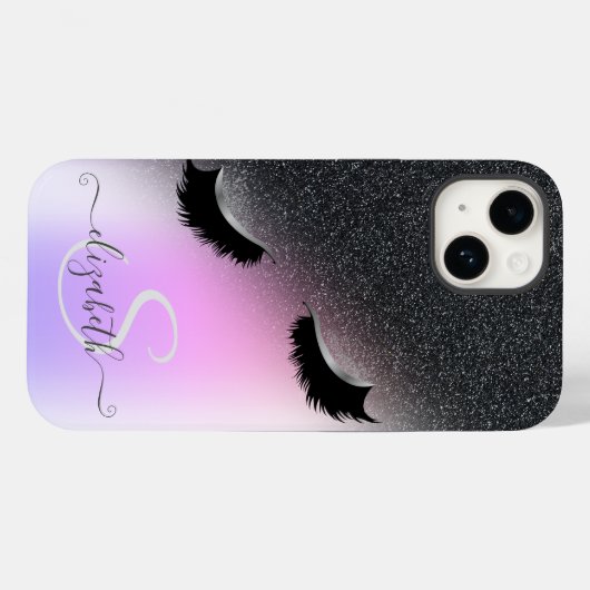 Coole Imitate Lashes Schwarzer Glitzer Ombre Case-Mate iPhone Hülle (Rückseite (Horizontal))