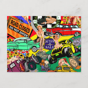 Coole Jahrgangsautos Postkarte