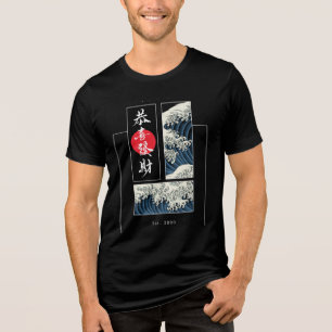 Coole japanische Great Wave Red Sun Panel Tri-Blend Shirt